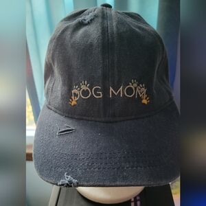 Embroidered Dog Mom Hat Distressed Baseball Cap Navy Women’s